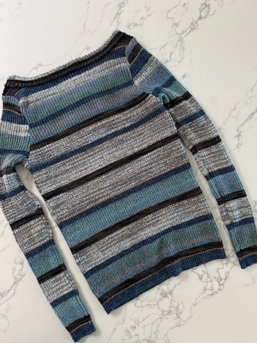 Free People Sunshine Daydream Long Sleeve Knit Top - Navy/Marin - Size Medium